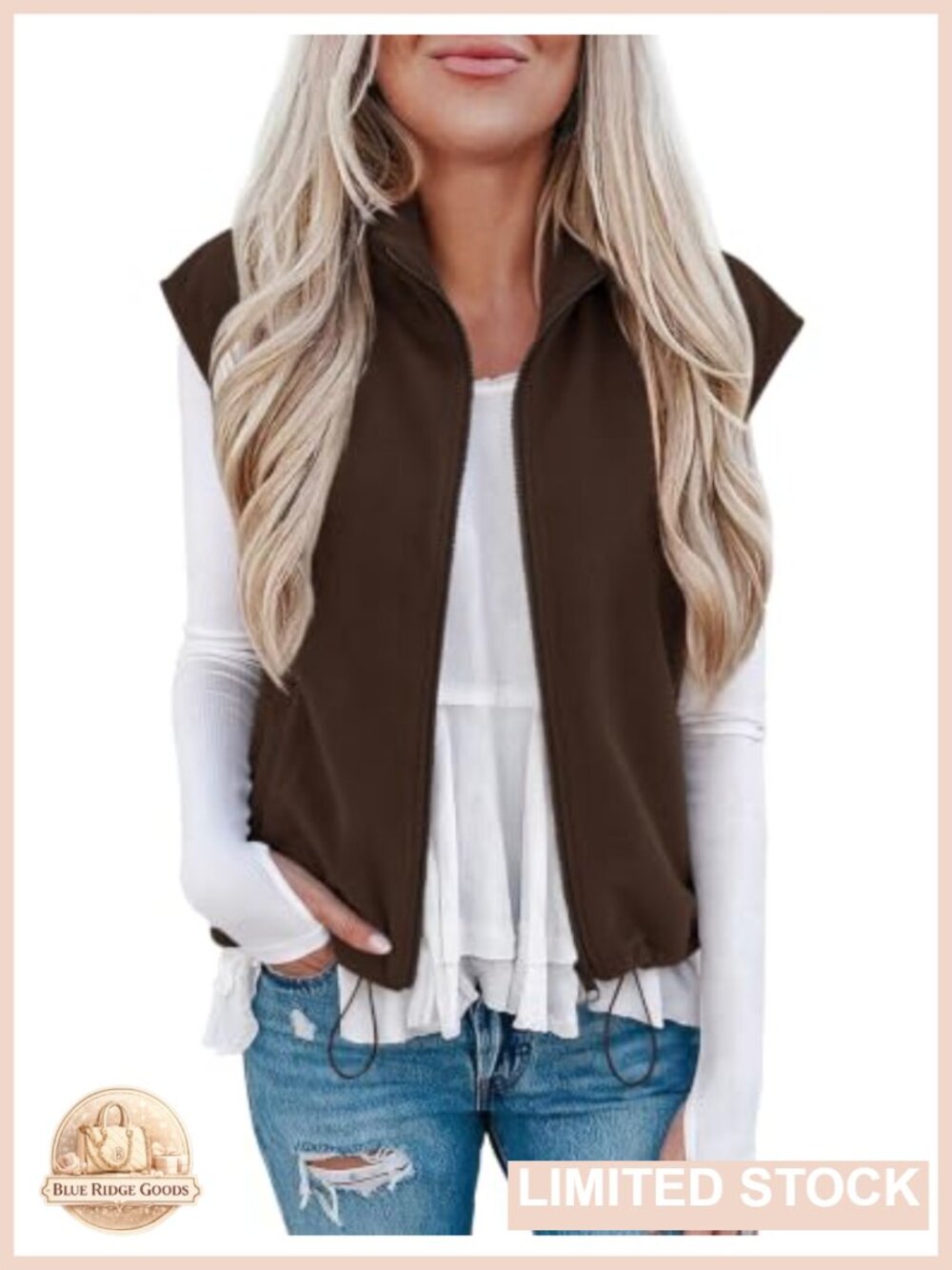 Sherpa Fleece Vest Full Zip Sleeveless Crop Coat